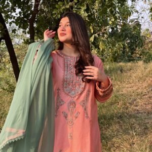 Coral Pink Embroidered 3PC