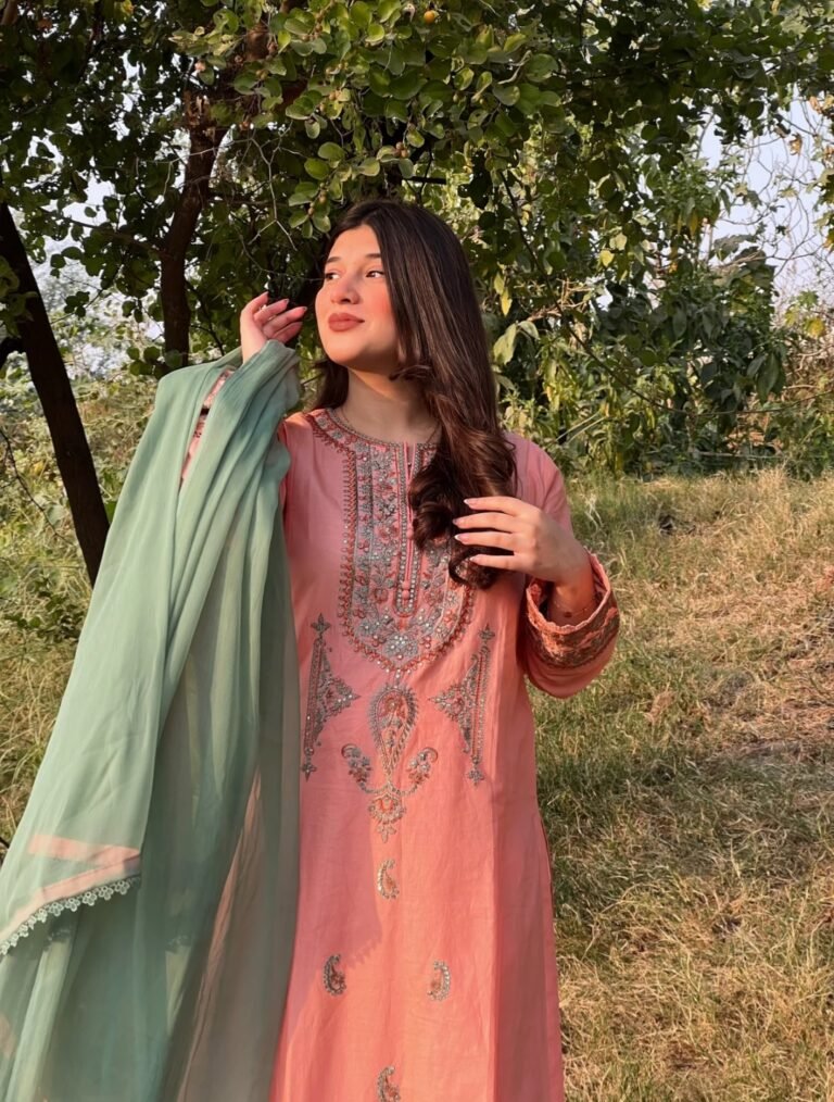Coral Pink Embroidered 3PC