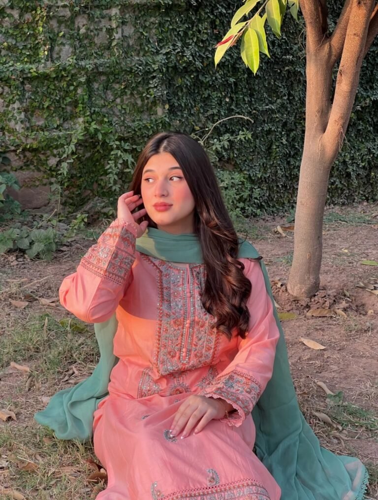 Coral Pink Embroidered 3PC angle view