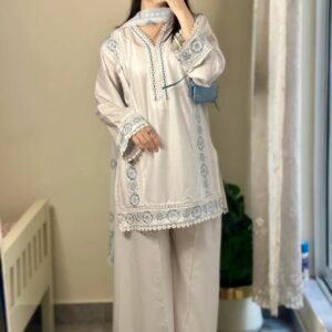 Moon white Embroidered 3PC