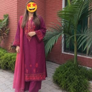 SabiXaura Festive Plum Luxury Embroidered Lawn Dress