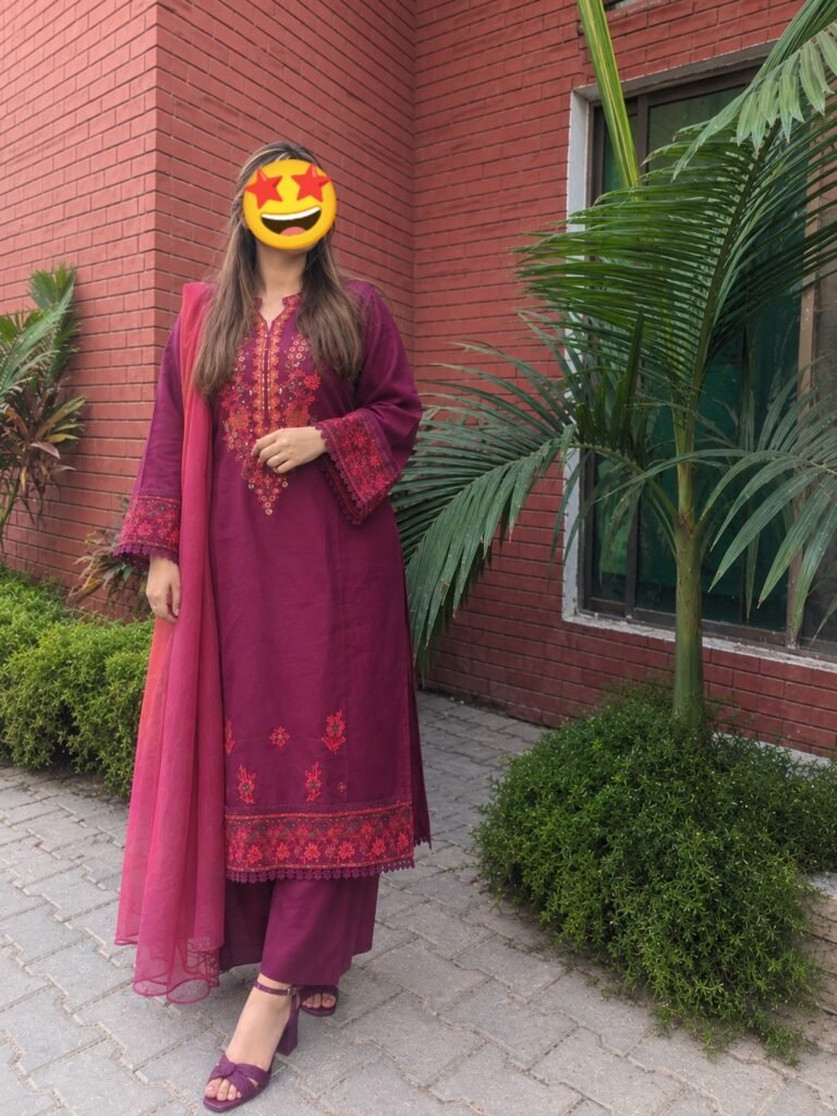 SabiXaura Festive Plum Luxury Embroidered Lawn Dress